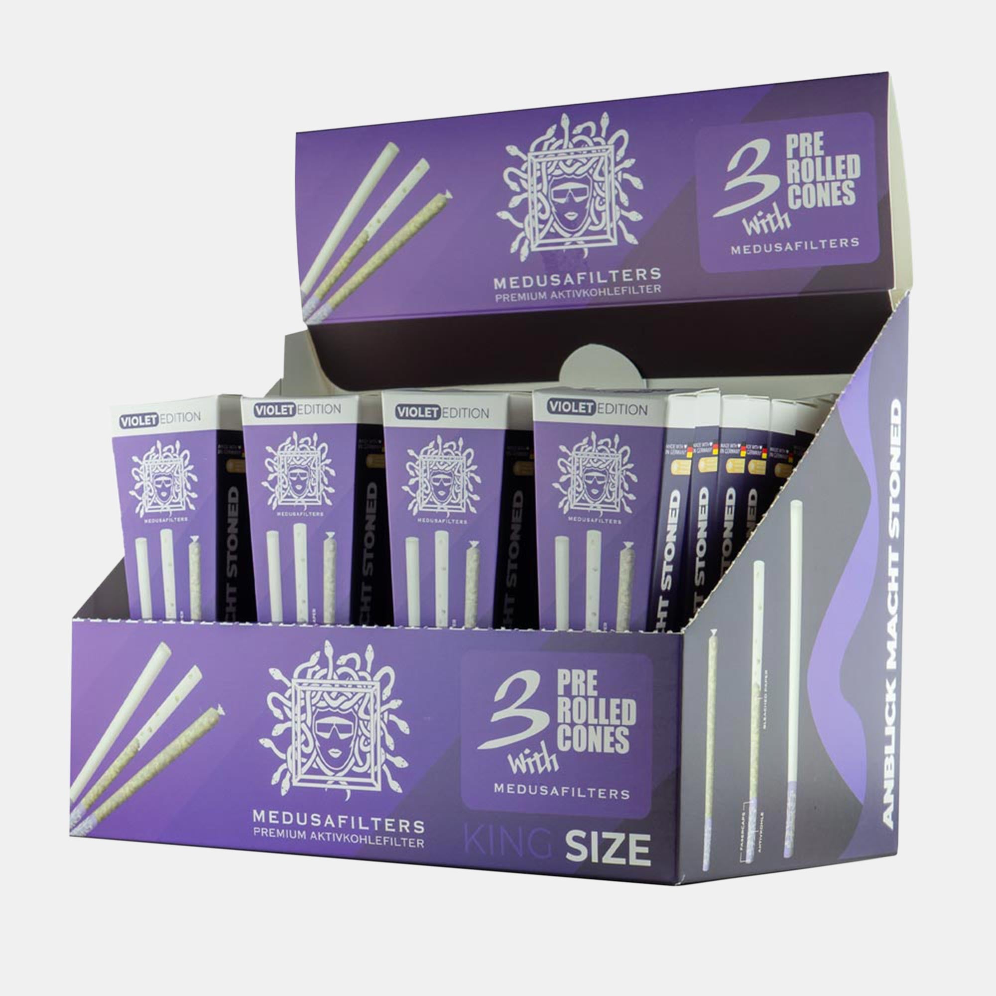 3er Pre-Rolled Cones BLEACHED mit VIOLET Edition Filtern - 32er Display