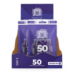 10er Thekendisplay Aktivkohlefilter 8 mm BIGSIZE, VIOLET Edition, befüllt mit 50er Packungen, Frontansicht