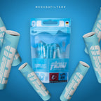 FLOW 50er-Packung mit verstreuten FLOW Aktivkohlefiltern
