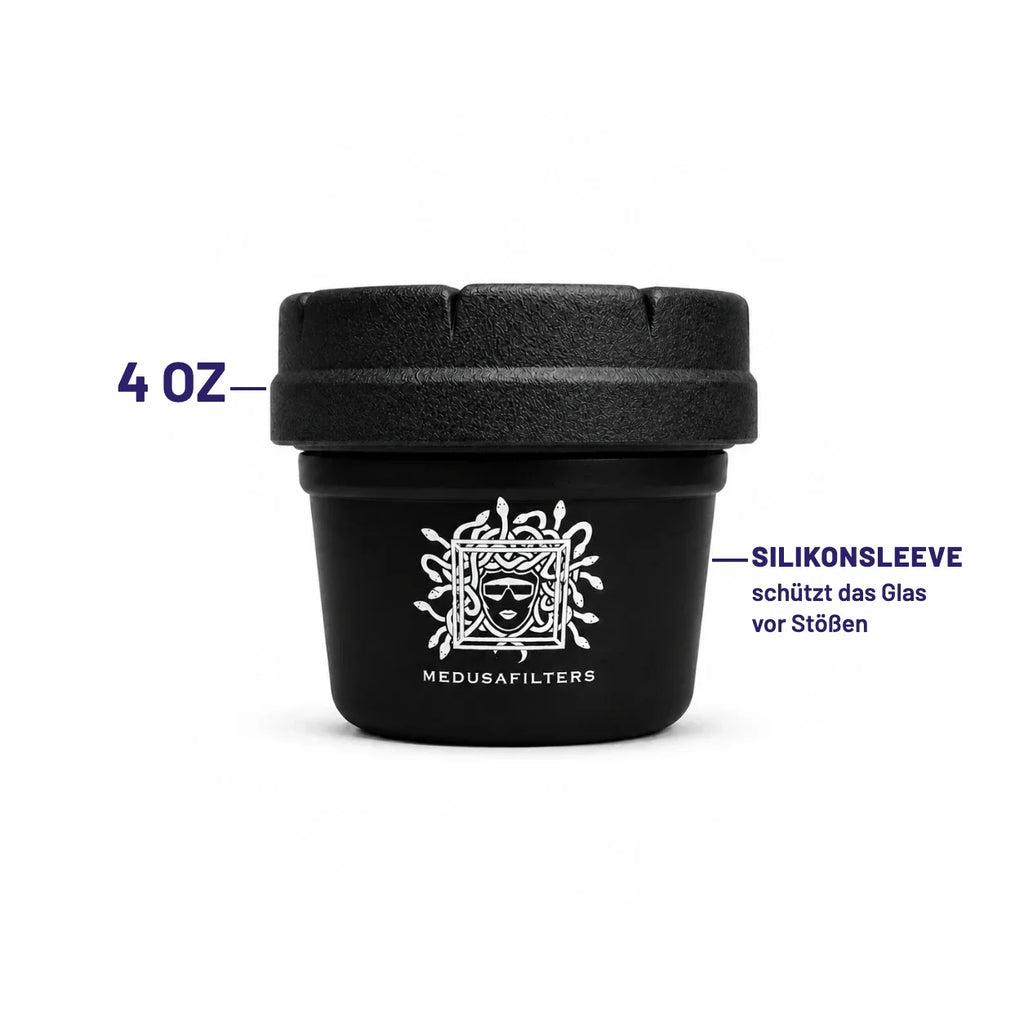 RE-STASH 4OZ BLACK – Silikonsleeve schützt das Glas vor Stößen